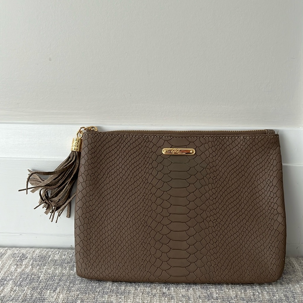 Gigi Python Embossed Clutch Bag